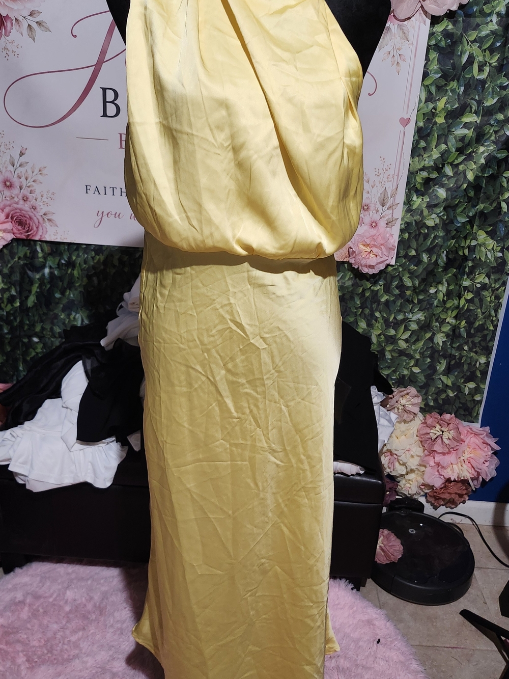 Lulus Elegant Yellow Satin Halter Evening Dress